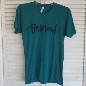 'BELOVED' Teal Crew Neck Short Sleeve Graphic Tee
